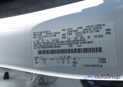 2023 Ford F-250 Xl from USA, damaged, VIN 1FT7W2BT5PEC30369